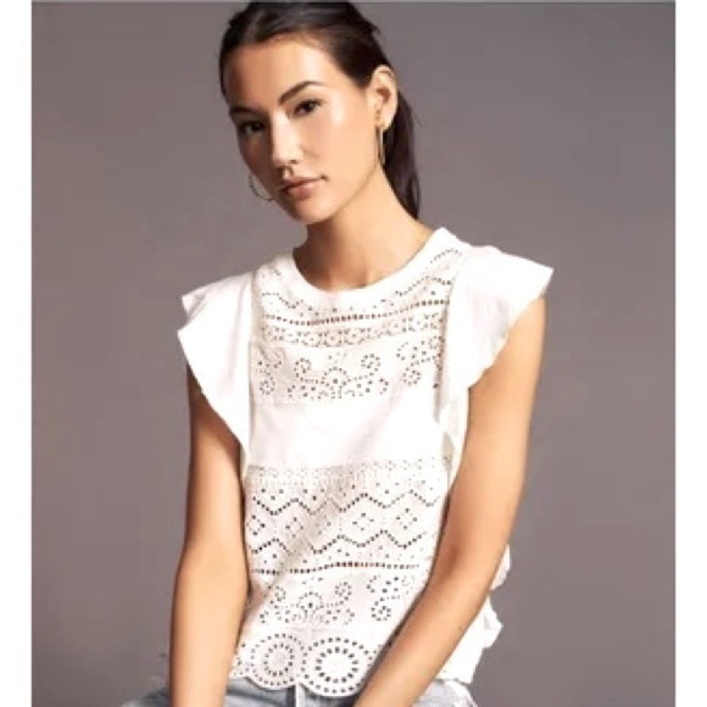 Anthropologie Sustainable Lace Tank Blouse Top Eyelet Embroidered XXS